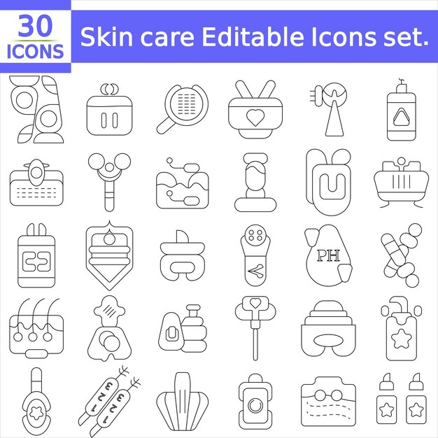Cuidado de la piel Iconos editable conjunto de limpieza hidratante cuidado de la piel y más