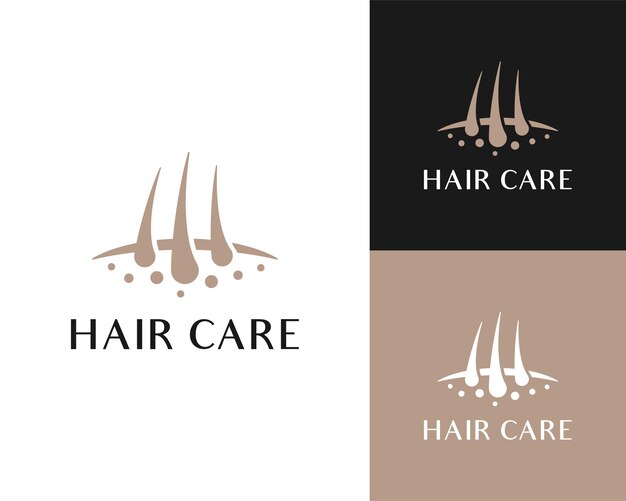 Cuidado de la raíz del cabello, la piel, la cabeza, la dermatología, el trasplante de la epidermis, el folículo, el vector, el diseño del logotipo.