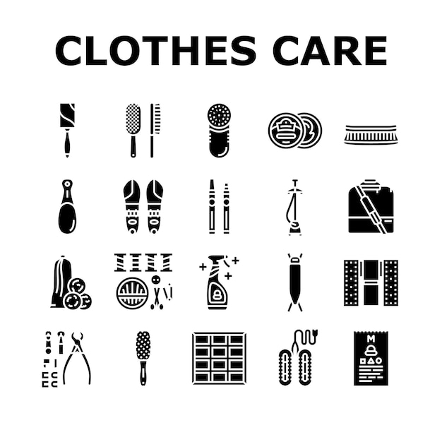 cuidado de la ropa lavandería planchado iconos conjunto vector