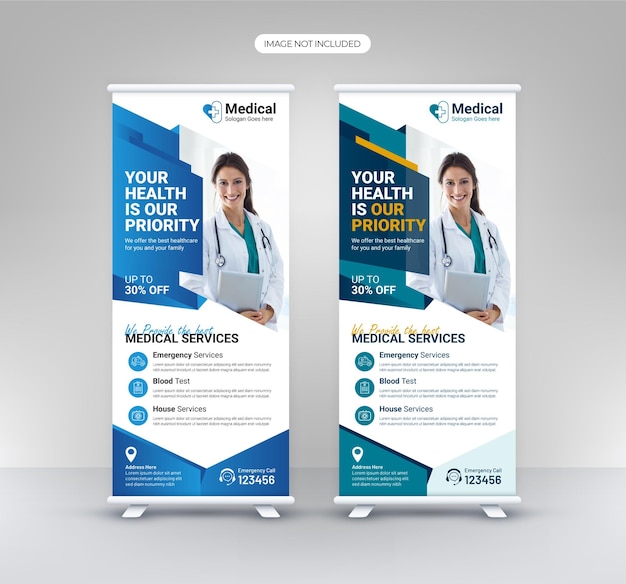 Cuidado de la salud médico moderno x bannerdoctor consultor de diseño de standee tira de la plantilla