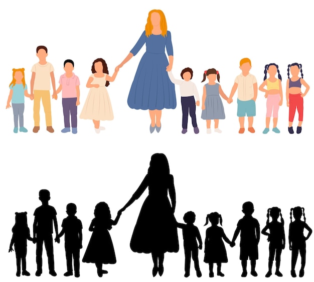 Cuidador de niños y mamá en vector aislado de diseño plano