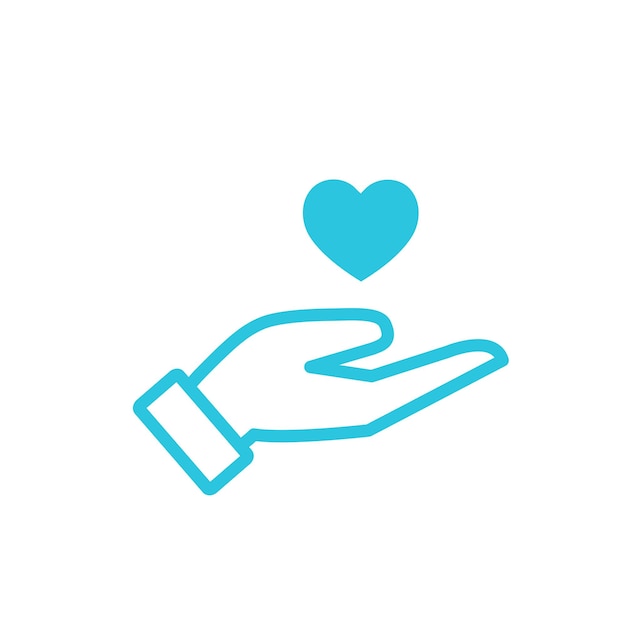 Cuidadosa mano corazón con icono corazón aislado en fondo blanco De conjunto de iconos azules