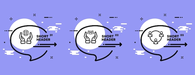 Cuidar a los demás establecer icono Manos planeta personas hombre amistad ayudar a entender el concepto de relaciones Línea de tiempo infográfica con iconos y 3 pasos Icono de línea vectorial para negocios y publicidad