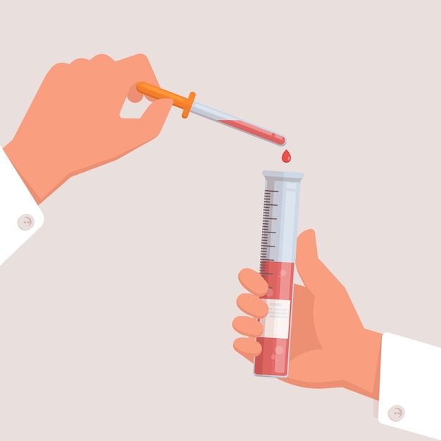 Cuide la medicina que sostiene el tubo de ensayo y la pipeta en manos.