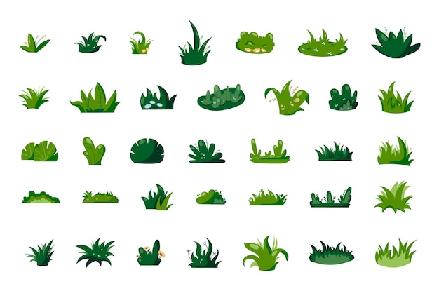 Cultivo de hierba y plantas Cultivo de césped y prado Dibujo vectorial Colección de elementos de diseño