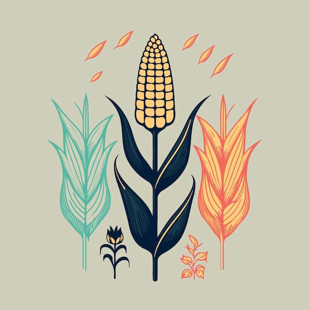 Vector cultivo de plantas de maíz con mazorcas de maíz maduras