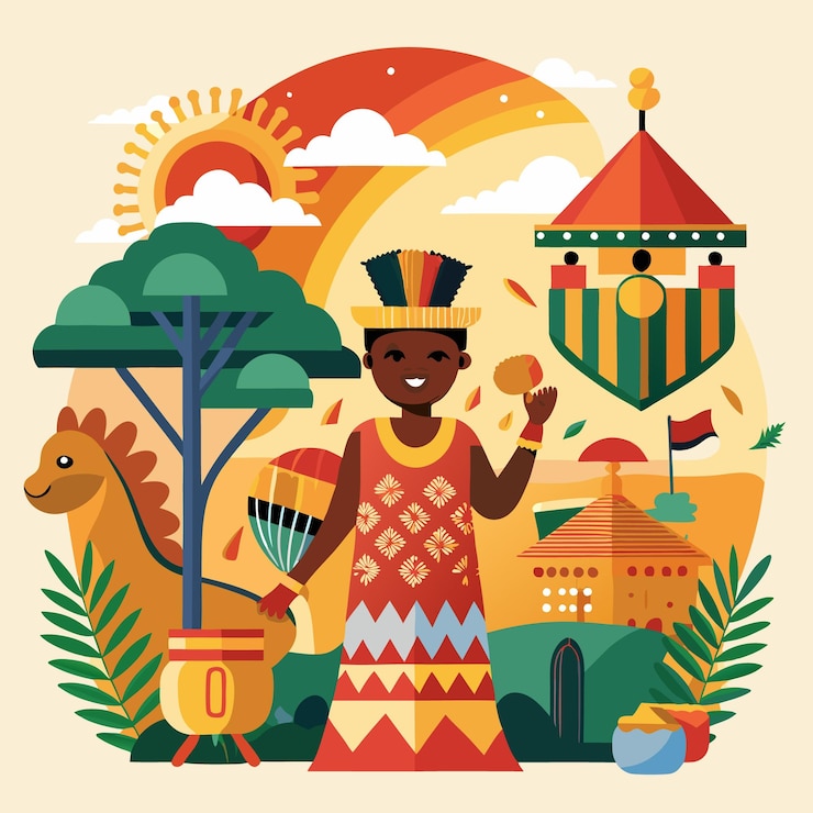 Vector cultura africana tradiciones de celebración música y comida