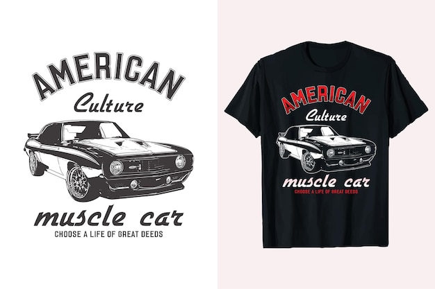 Vector cultura americana músculo coche clásico estampado en blanco y negro camiseta diseño de camiseta con gráfico vectorial de coche