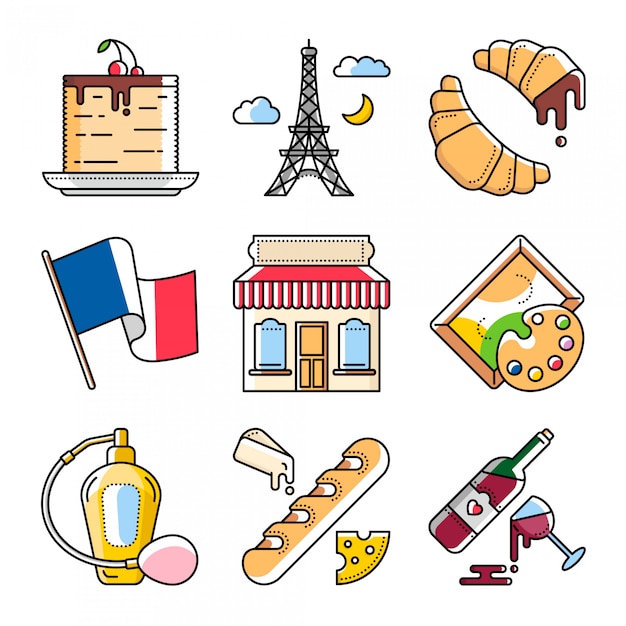 Vector cultura y comida francesa, ilustraciones vectoriales