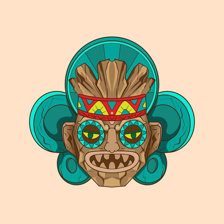 Vector cultura elementos tradicionales máscaras tiki del festival tiki para pegatinas de diseño de camisetas y arte de pared