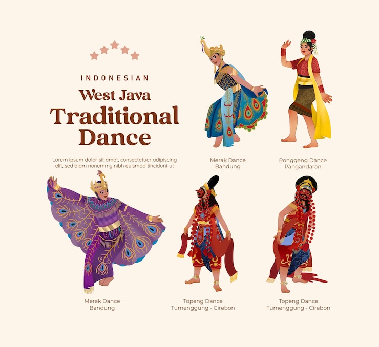 Vector cultura indonesia aislada java occidental danza ilustración de la célula estilo sombreado