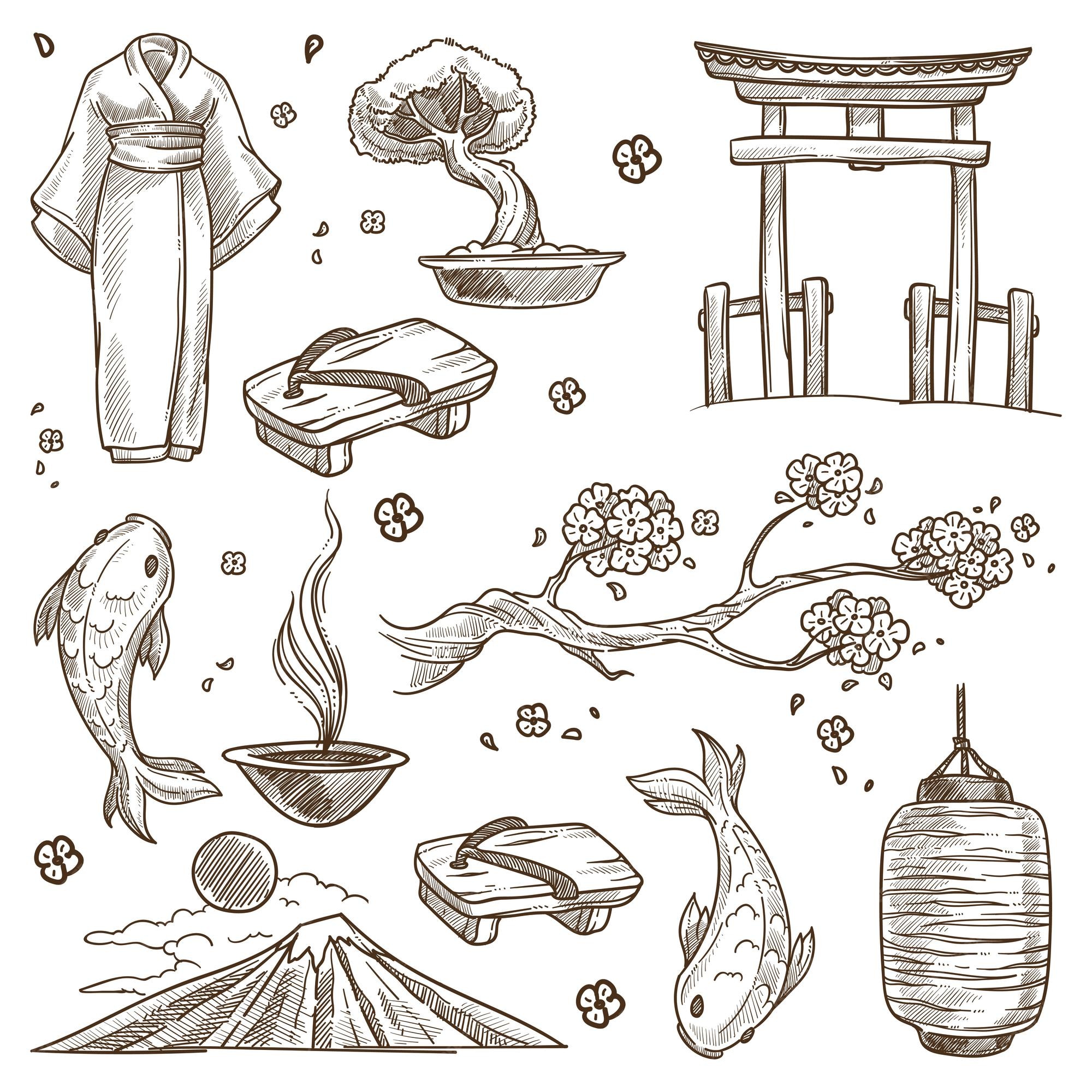 La cultura japonesa viste la naturaleza y la arquitectura. | Vector Premium