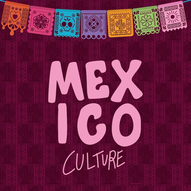 Vector cultura mexicana con diseño de banderines.