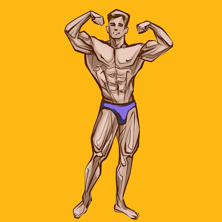 Vector culturista flexionando sus músculos