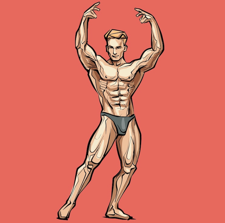 Vector culturista flexionando sus músculos