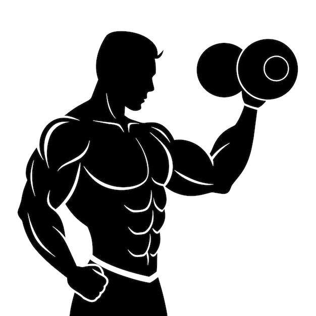 Culturista sosteniendo una manivela silueta vectorial de gimnasio ilustración en color negro 9