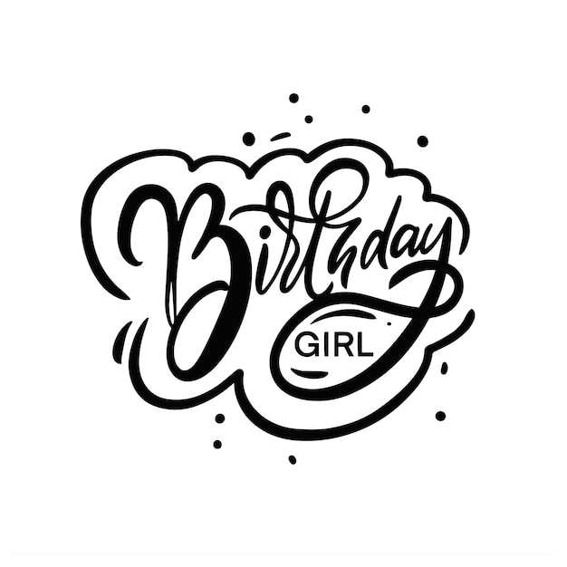 Cumpleañera. Frase de letras de color negro dibujado a mano. Ilustración vectorial. Aislado sobre fondo blanco.