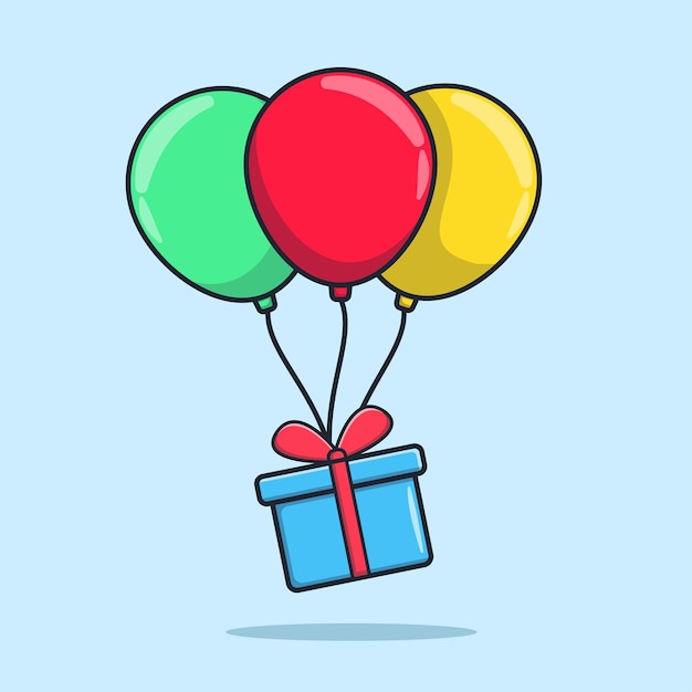 Cumpleaños de caja de regalo volando con ilustración aislada de icono de vector de globo