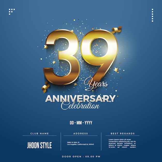 39 cumpleaños con chispitas de purpurina y recortes de papel de aluminio dorado