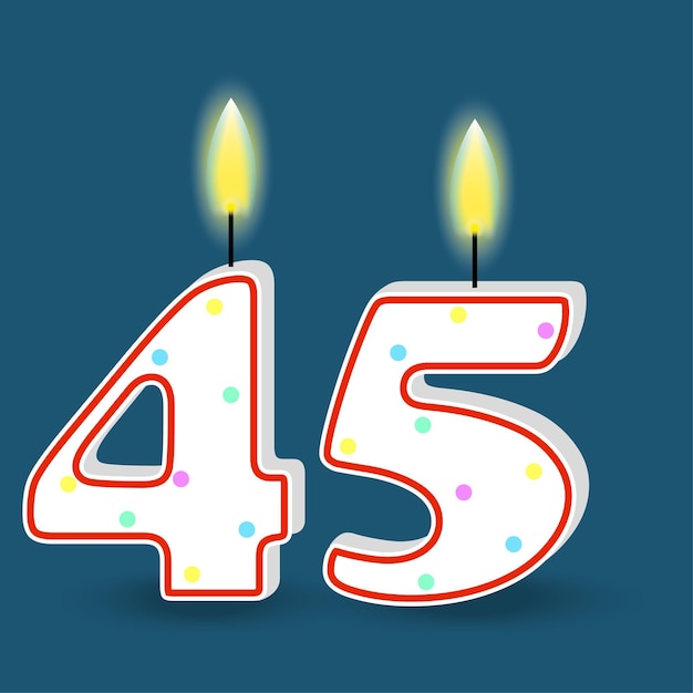 Cumpleaños número cuarenta y cinco vela con fuego 3D número 45 ilustración vectorial EPS 10