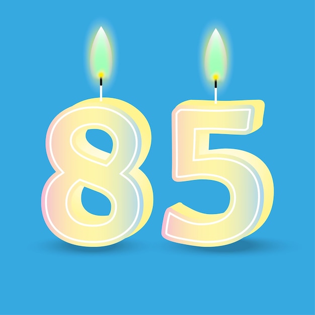 Cumpleaños número ochenta y cinco vela con fuego 3D número 85 ilustración vectorial EPS 10