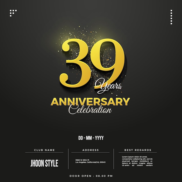 39 cumpleaños en números clásicos amarillos