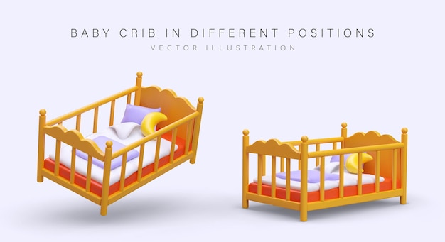 Cuna para bebés en diferentes posiciones Vista superior y lateral de la cama Accesorios de cama para bebés bonitos