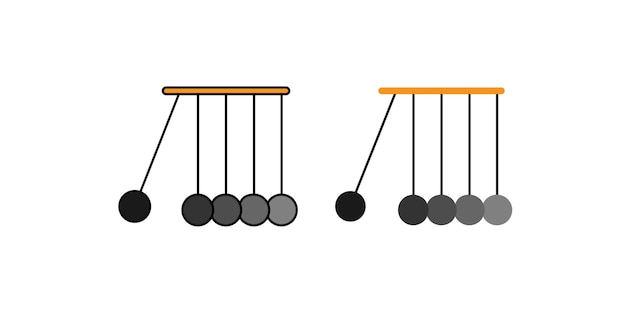 Cuna de Newton con un péndulo de equilibrio de bolas de metal plateado sobre un fondo blanco