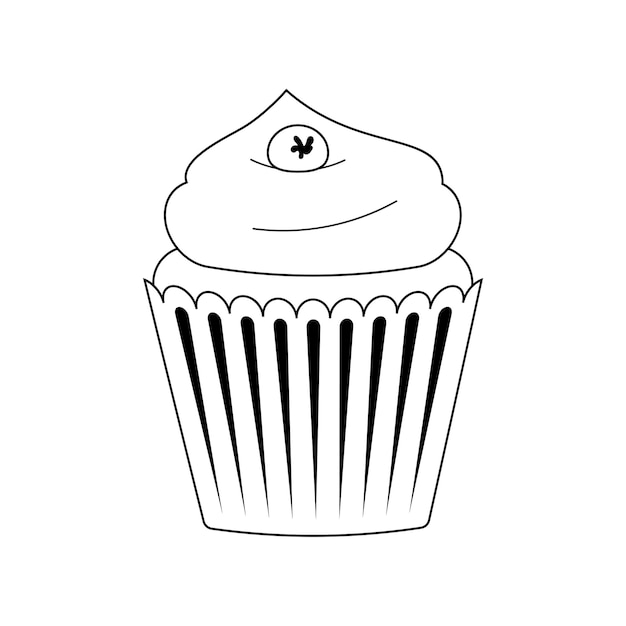 Cupcake blanco y negro con arándanos en estilo de línea