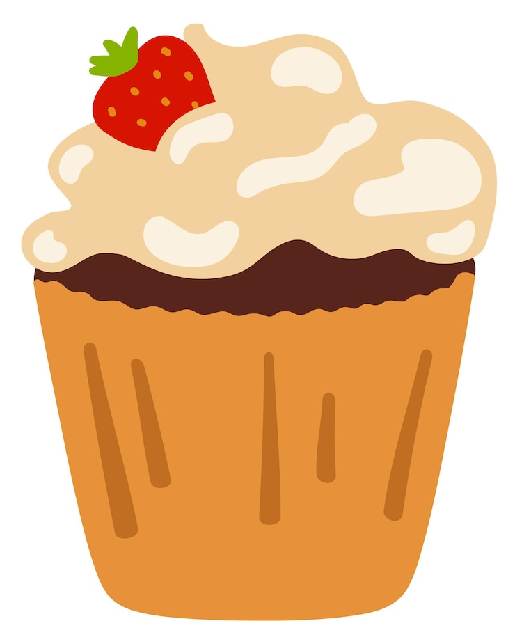 Vector cupcake de chocolate con fresa ilustración vectorial dibujada a mano adecuado para pegatinas de sitios web