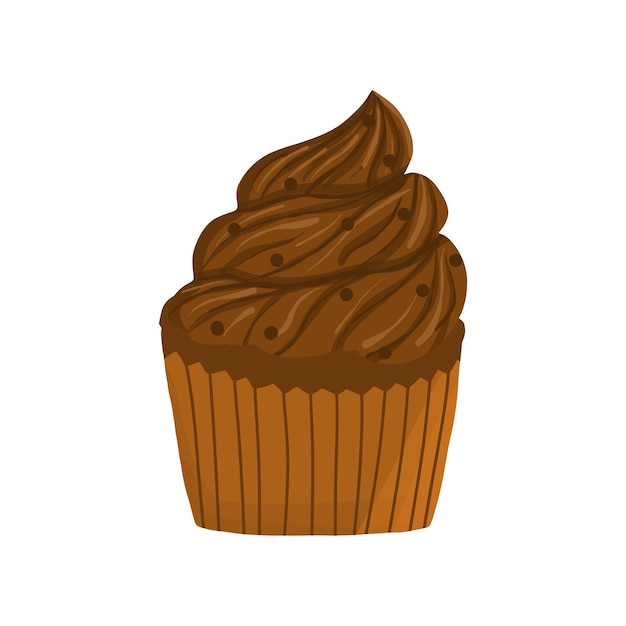 Cupcake de chocolate vectorial en estilo dibujado a mano de dibujos animados delicioso postre dulce pastelería