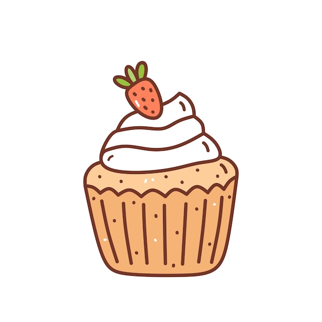 Cupcake con crema y fresas aisladas sobre fondo blanco Lindo postre con bayas