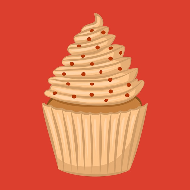 Vector cupcake creme brulee sobre un fondo rojo.