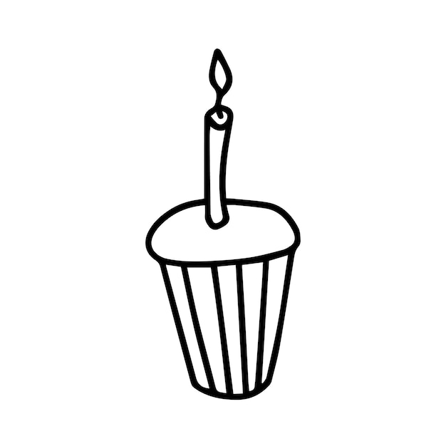 Cupcake de cumpleaños con ilustración de garabato de vela Prediseñadas simples de cupcake de vector