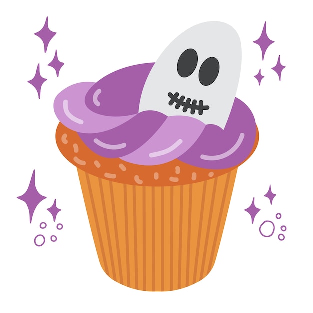 Cupcake espeluznante de Halloween con imágenes prediseñadas de vector fantasma aterrador