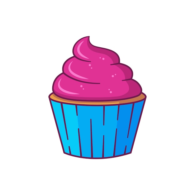 Cupcake en estilo de dibujos animados planos.