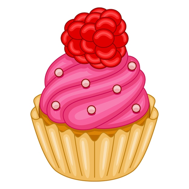 Cupcake de frambuesa en ilustración vectorial