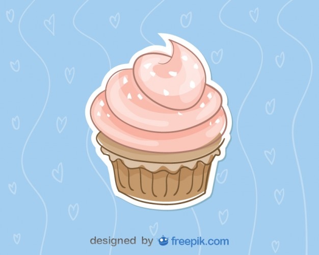 Cupcake de fresa con fondo azul