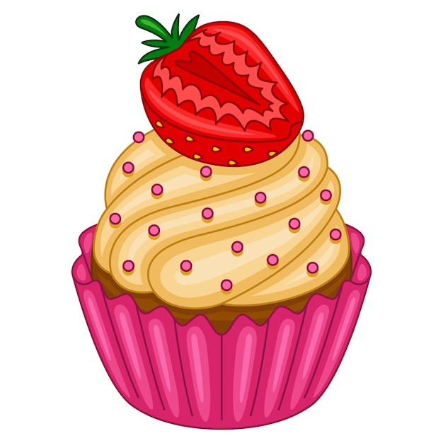 Cupcake de fresa en ilustración vectorial