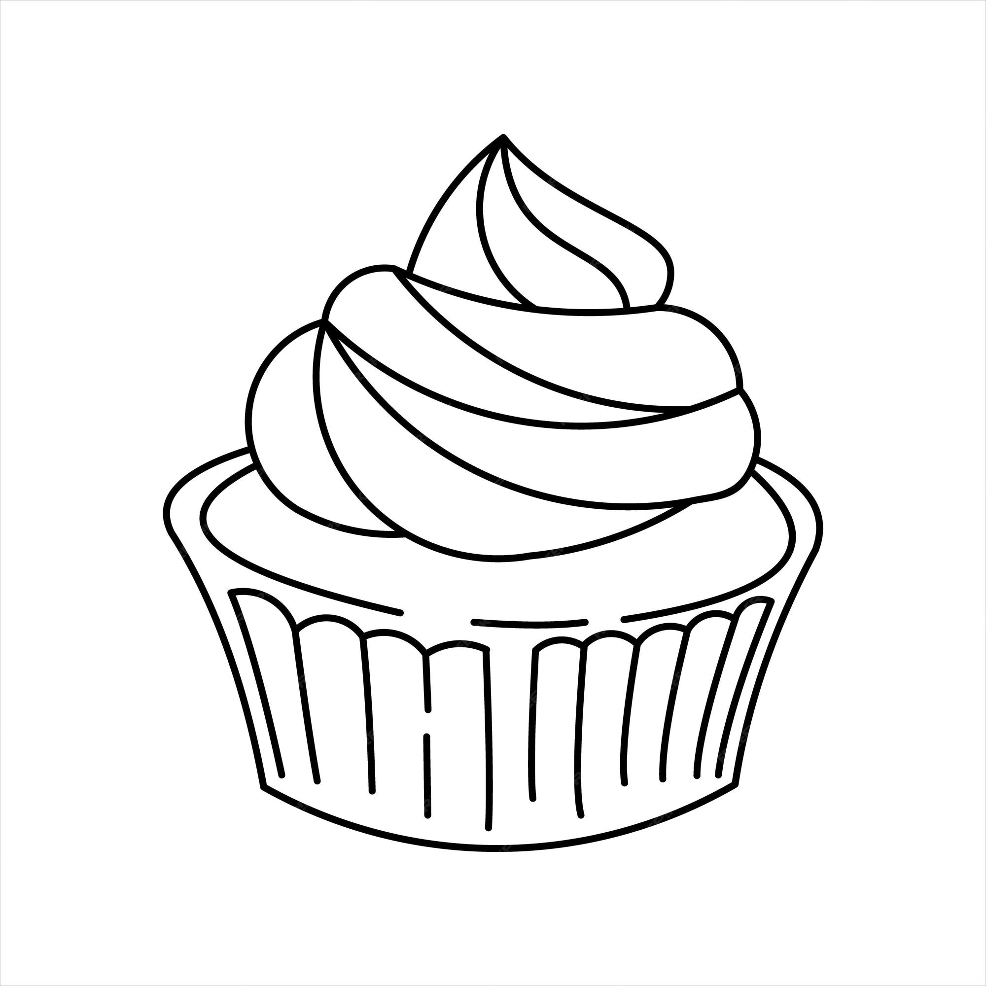 Cupcake line art elemento de libro para colorear | Vector Premium