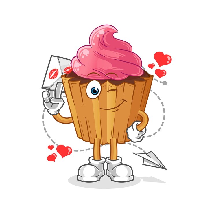 Vector cupcake mantenga vector de caracteres de ilustración de carta de amor