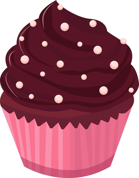 cupcake muffin cake postre galleta de chocolate y crema de chocolate con perla ilustración vectorial