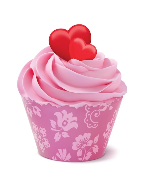 Cupcake o muffin decorado con corazones