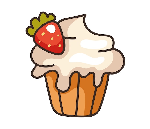 Cupcake, pastel, postre, crema, dulce, pastelería, concepto aislado, plano, diseño gráfico, ilustración