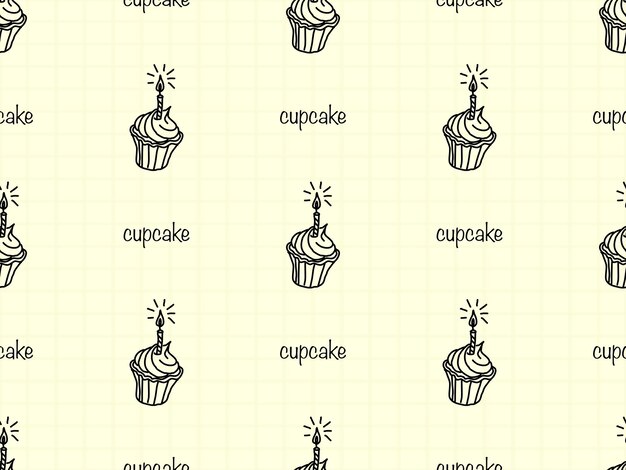 Cupcake personaje de dibujos animados de patrones sin fisuras sobre fondo amarillo