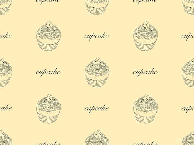 Cupcake personaje de dibujos animados de patrones sin fisuras sobre fondo naranja