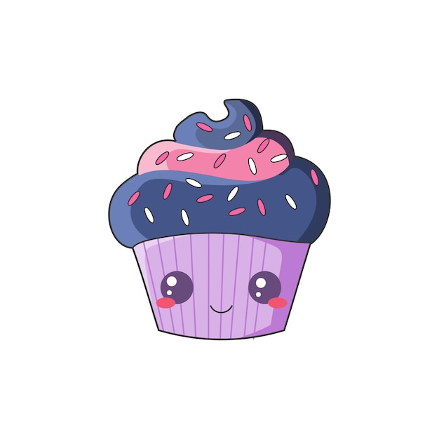 un cupcake púrpura con una cara dibujada en él