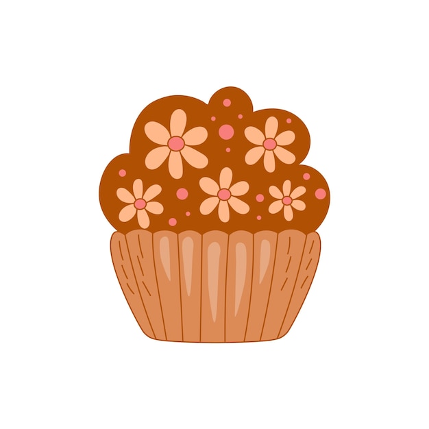 Cupcake retro con vector de comida de flores