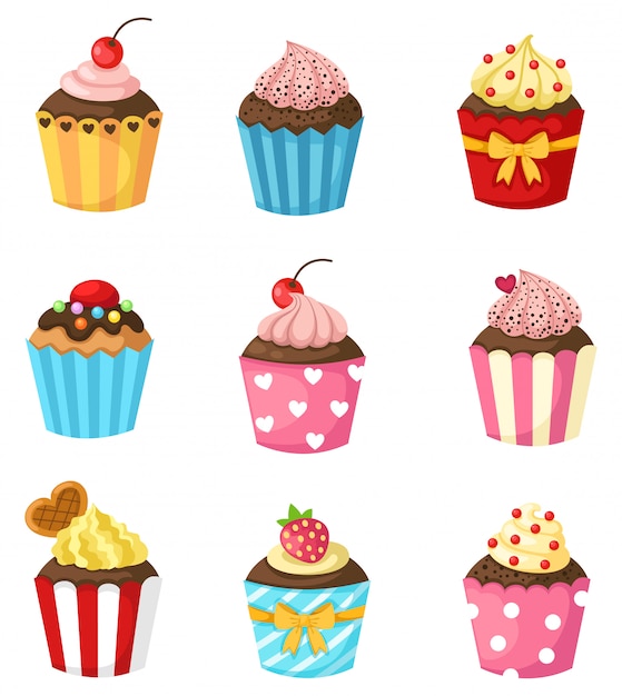 Cupcake set vector