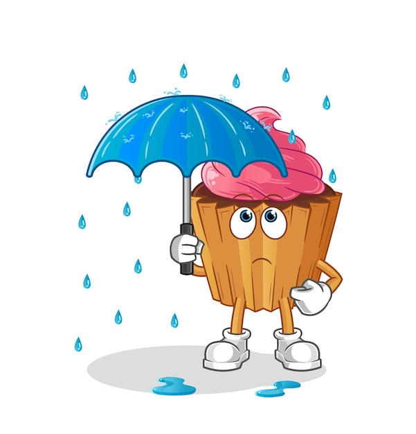 Cupcake sosteniendo un vector de caracteres de ilustración de paraguas